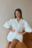 White Cheesecloth Button Up Puff Sleeve Rita Shirt