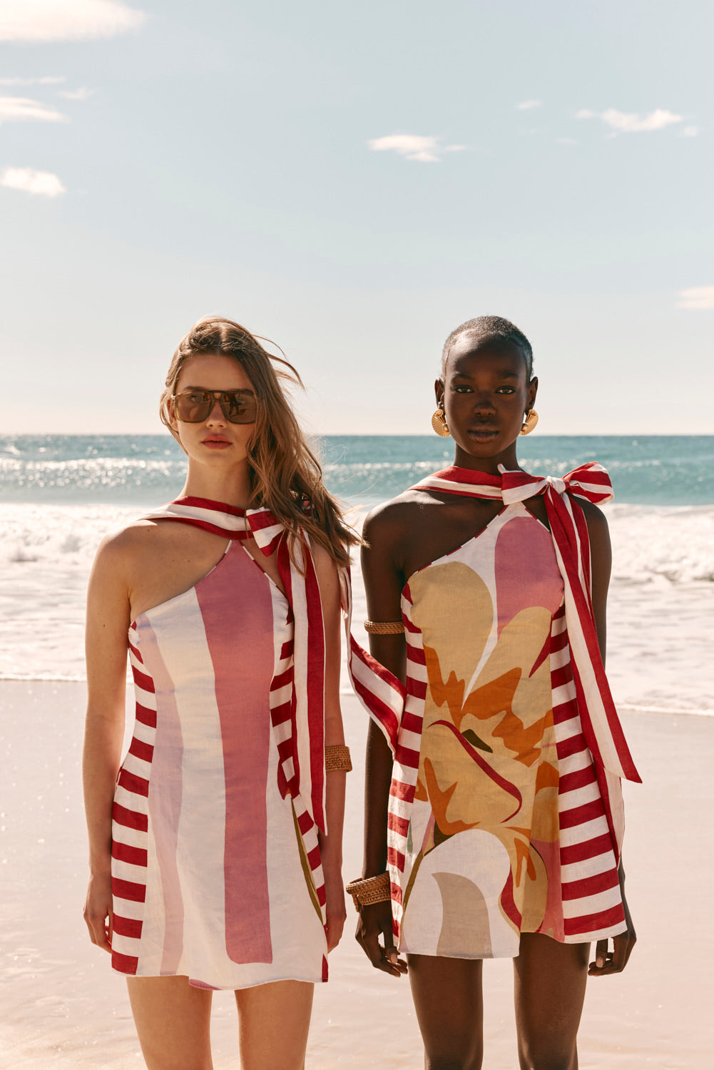 Red Estivo Abstract Print Asymmetric Mini Carmen Dress