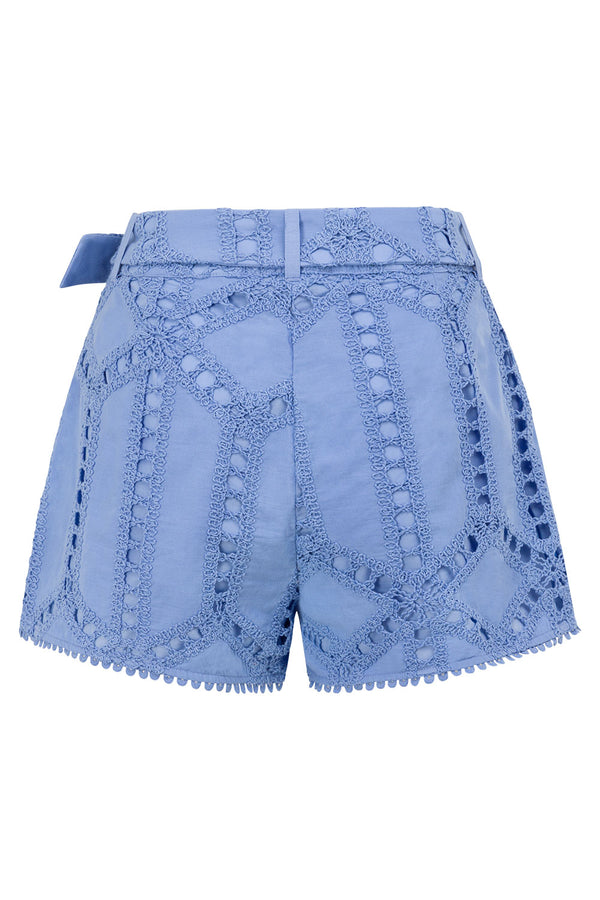 Blue Cotton Cutwork Belt Alyce Shorts