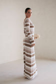 Tameeka Knit Maxi Dress - Stripe White Brown Grey