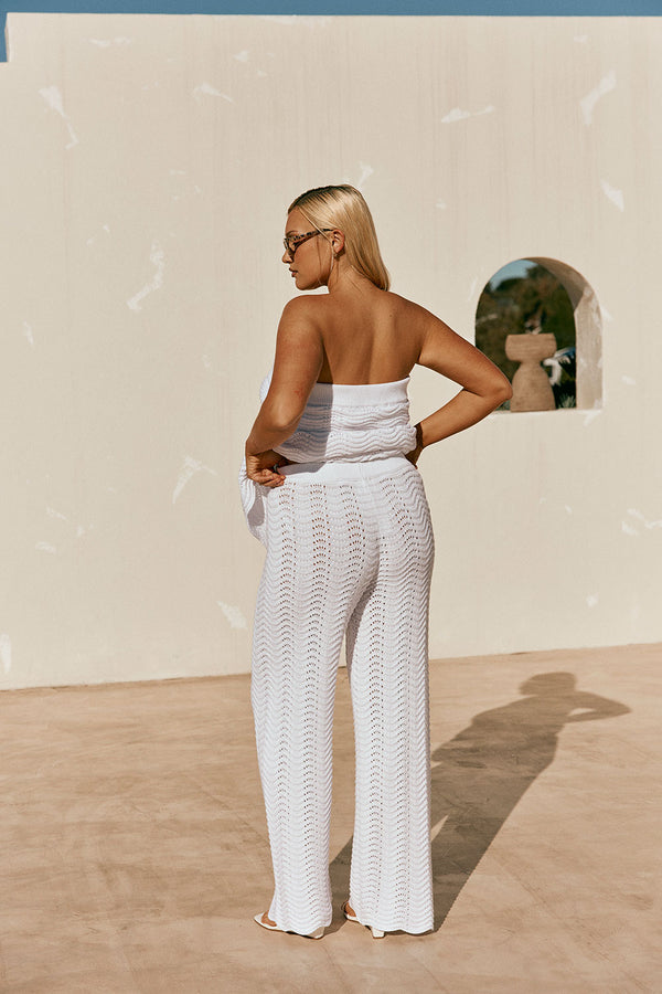 White Wave Knit High Waist Kama Pants