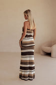 White and Brown Stripe Knit Strapless Damaris Top
