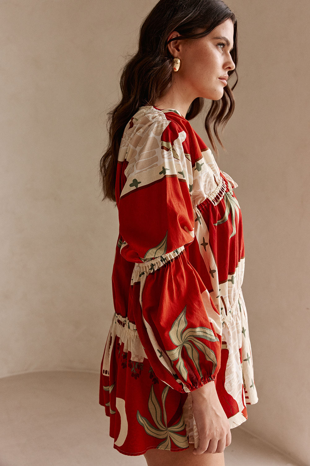 Red Palma Vista Ruched Mini Esperenza Dress