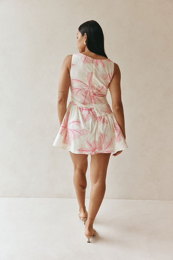 Pink Spring Floral Print Button Mini Alfresco Dress