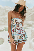 Blue Floral Paradesios Print Strapless Playsuit