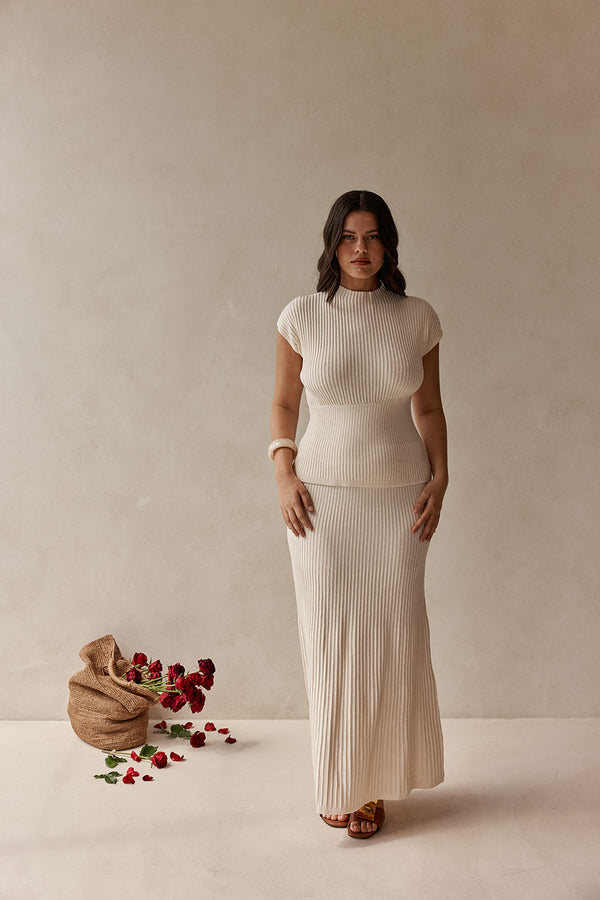 Cream Ribbed Knit Maxi Sorrento Dress