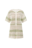 Easton Short Sleeve Button Up Knit Playsuit - Cream, Green Grey Stripe