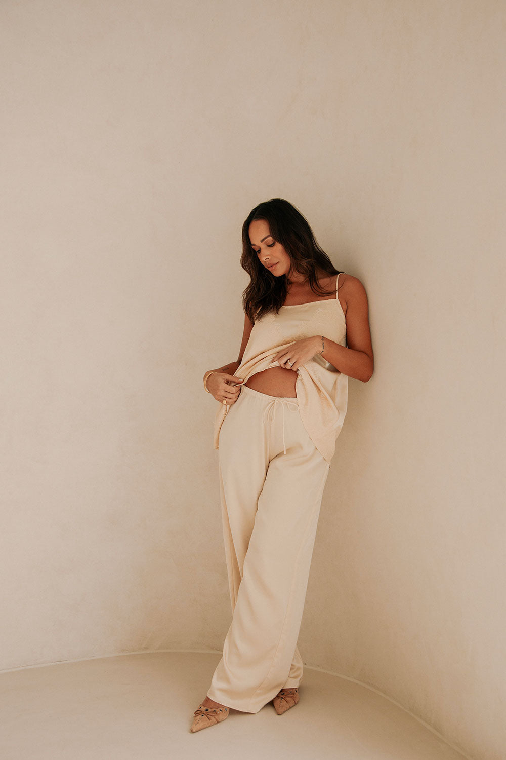 Kehlani Silk Elasticated Tie Pants - Cream