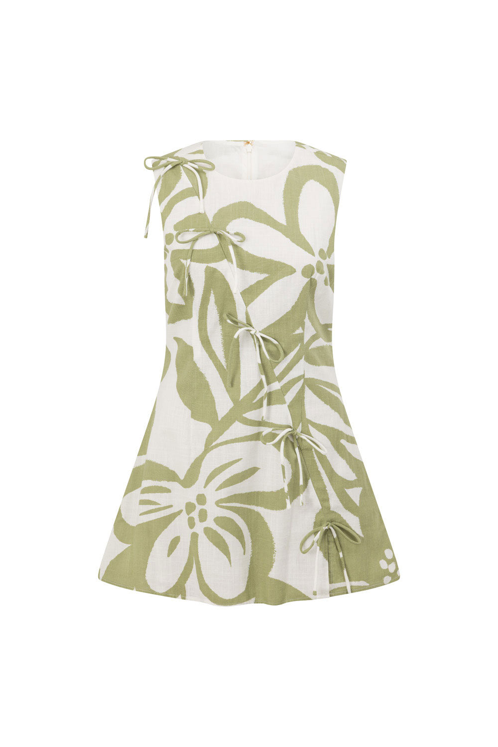 Green Paradisus Floral Print Bow Mini Natsuki Dress
