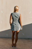 Blue Denim A-Line Bow Mini Kapri Dress