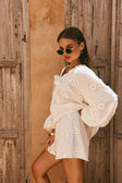 White Broderie Elastic Drawstring Aveline Shorts