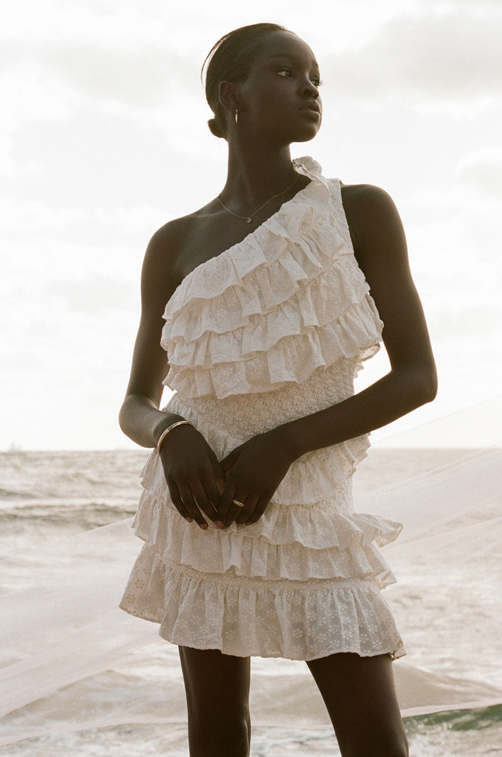 Axelia Asymmetric Mini Dress - White
