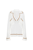 White Long Sleeve V Neck Collar Pocket Adair top