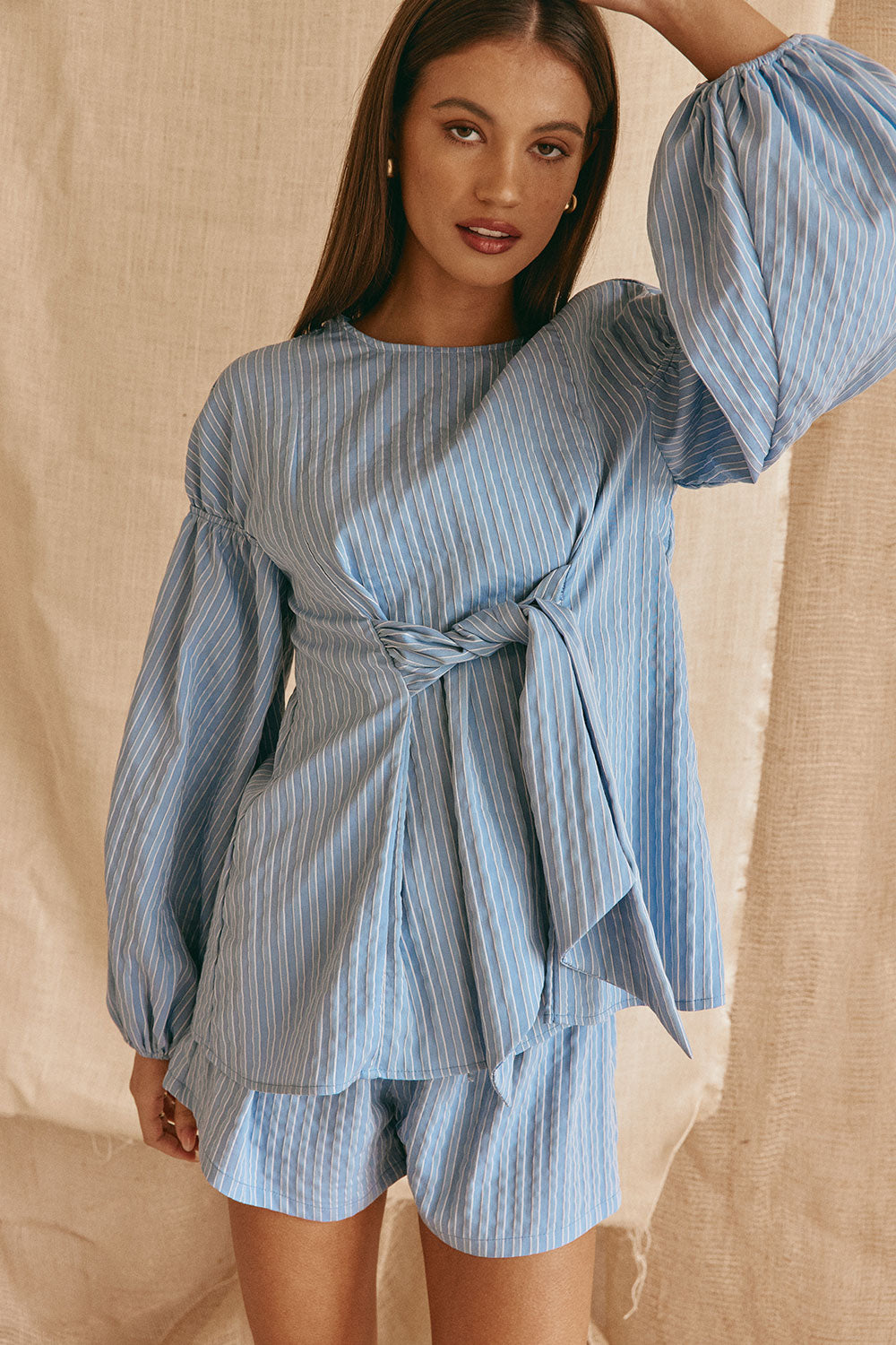 Blue Stripe Waist Tie Hailey Top