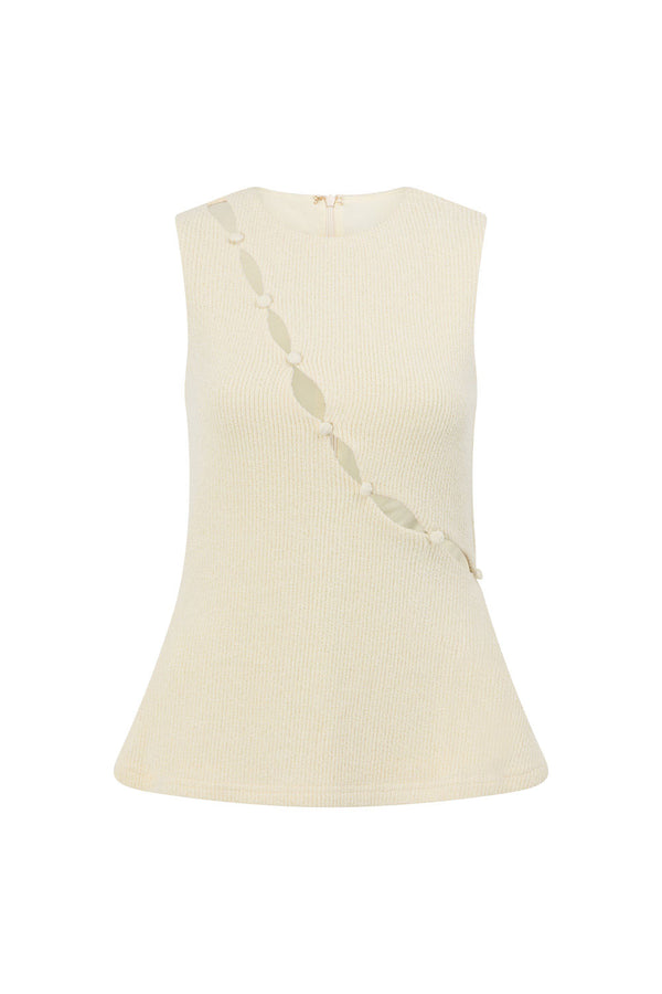 Cream Ribbed Cutout A-Line Bronte Top