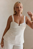 Cream Linen Blend Cutout Longline Aqui Top