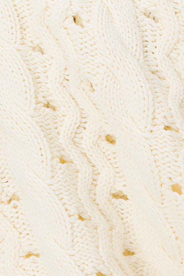 Cream Cable Knit Long Sleeve Collar Elana Sweater