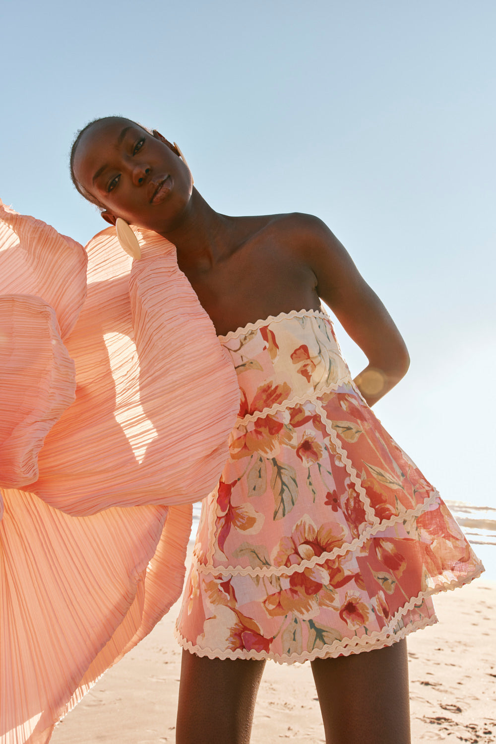 Pink Desert Rose Print Strapless Hera Playsuit