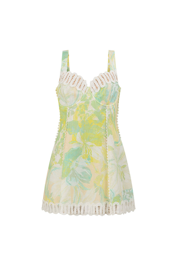 Green Fiore Festivio Print A Line Mini Stelle Dress