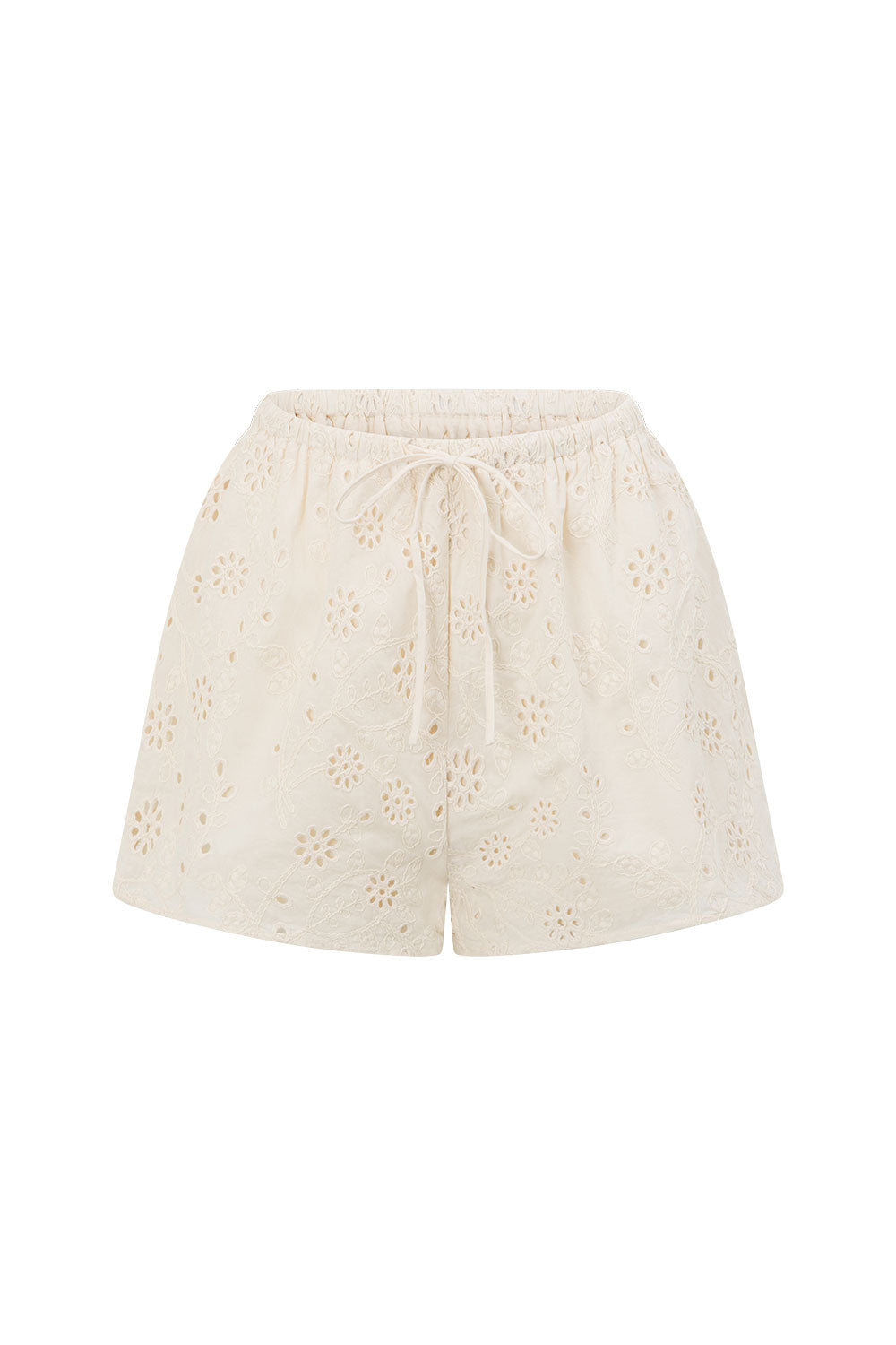 Beige Broderie Drawstring Wynter Shorts