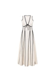 Maylin V Neckline Tie Maxi Dress - Cream, Black