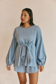Blue Stripe Waist Tie Hailey Top