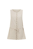 Beige Button Up Mini Alianna Dress