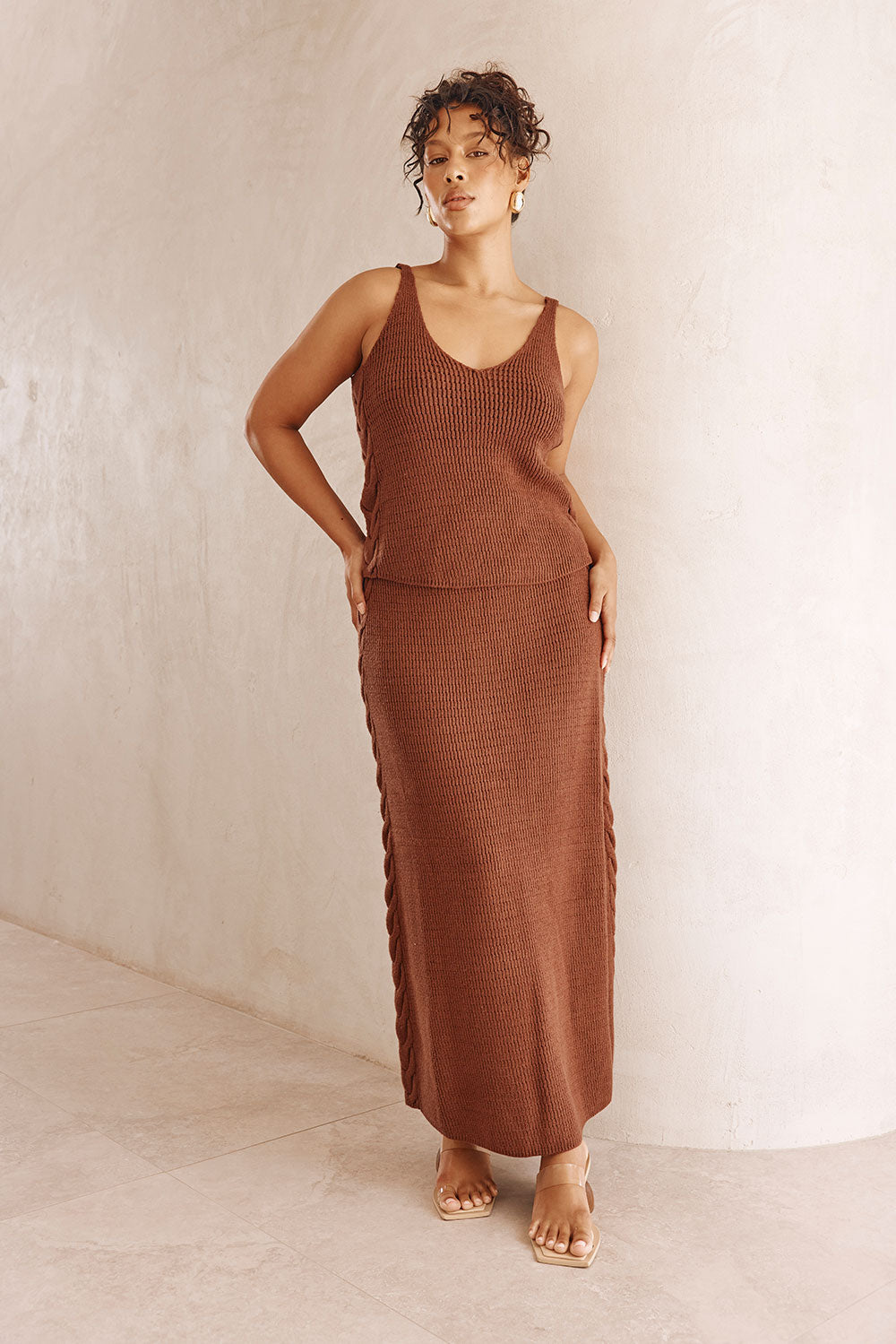 Chocolate Brown Knit V Neck Ellarose Tank Top