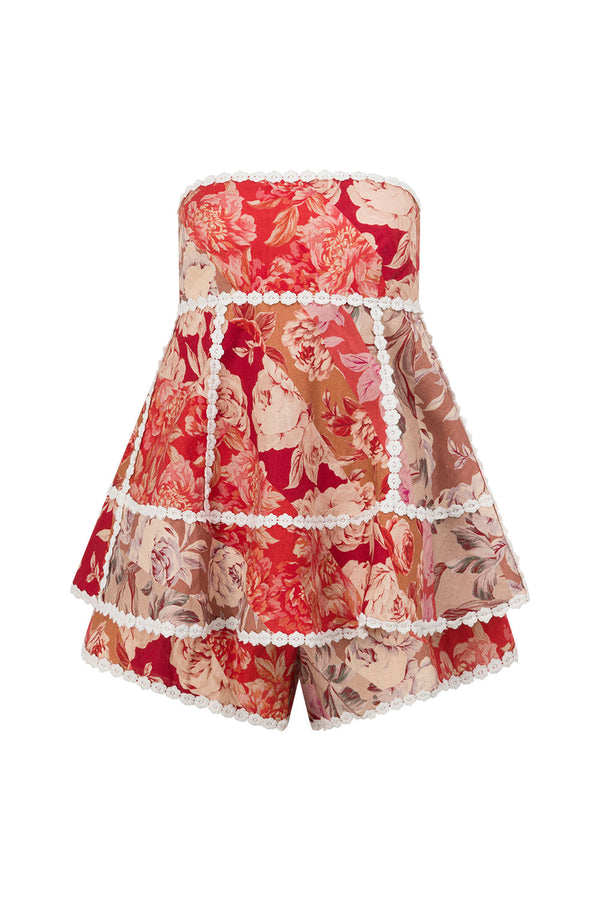 Red Floral Solafleur Print Strapless Hera Playsuit