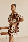 Cream and Brown Painted Tiles Print Scarlet Shorts