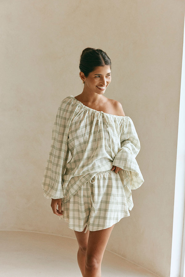 Green Checkered Drawstring Tilli Shorts