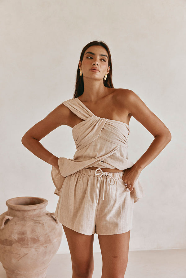 Taupe Elastic Drawstring Aramika Shorts