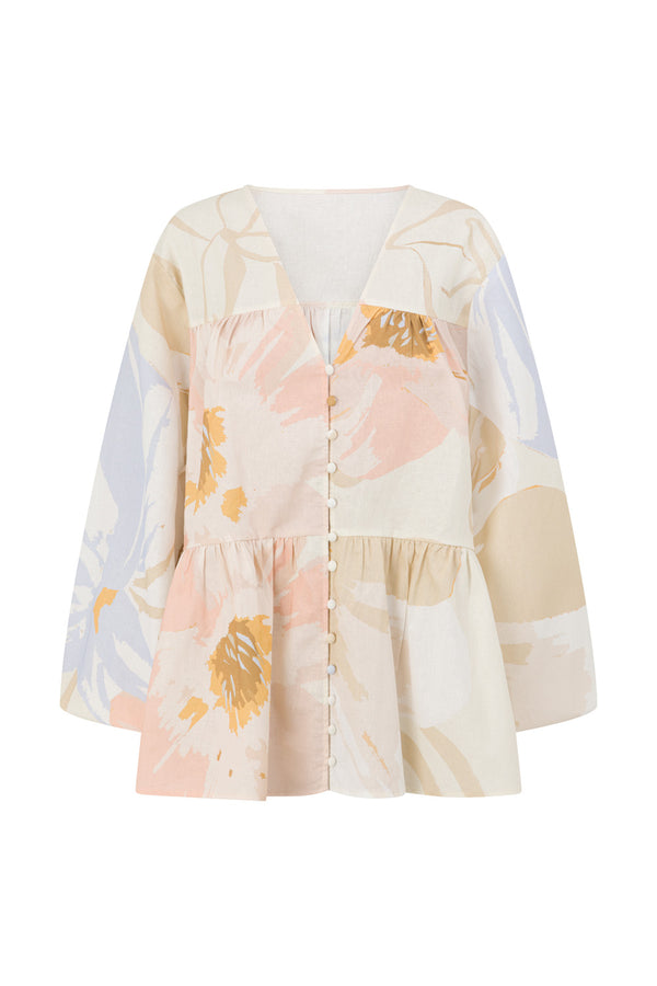 Pink Vintage Bloom Print Long Sleeve Button Up Adalyn Top