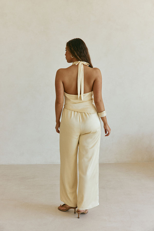 Butter Yellow Silky Wrap Valentina Jumpsuit