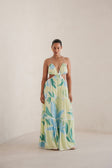 Backless Cutout Maxi Lotte Dress - Blue Green White