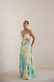 Backless Cutout Maxi Lotte Dress - Blue Green White