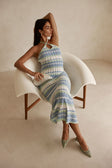 White Blue and Green Stripe Knit Halter Maxi Bexley Dress