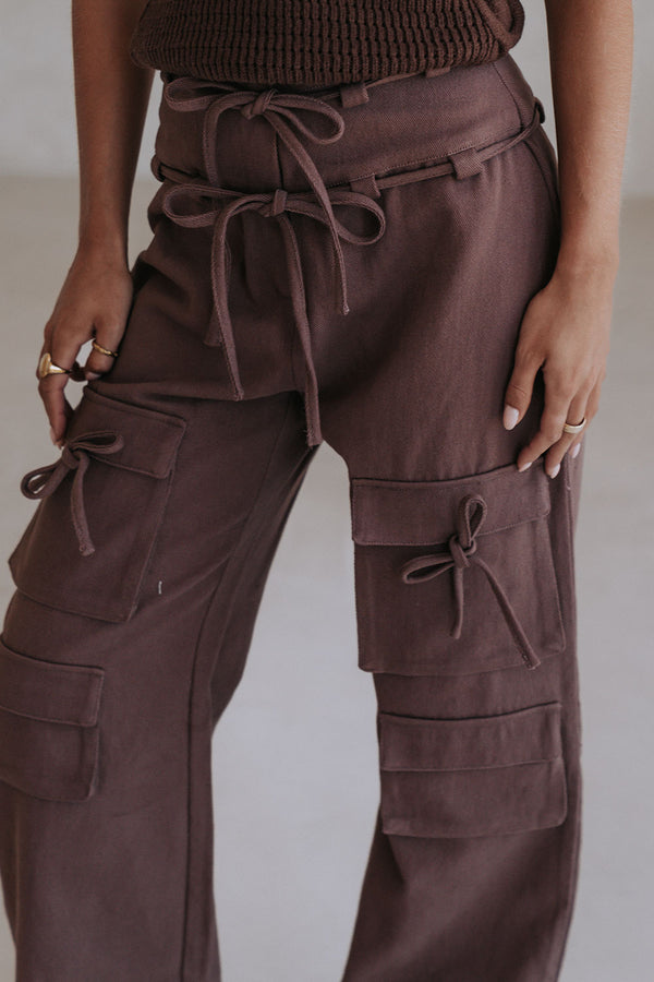 Chocolate Brown Pocket Cargo Jaicee Pants