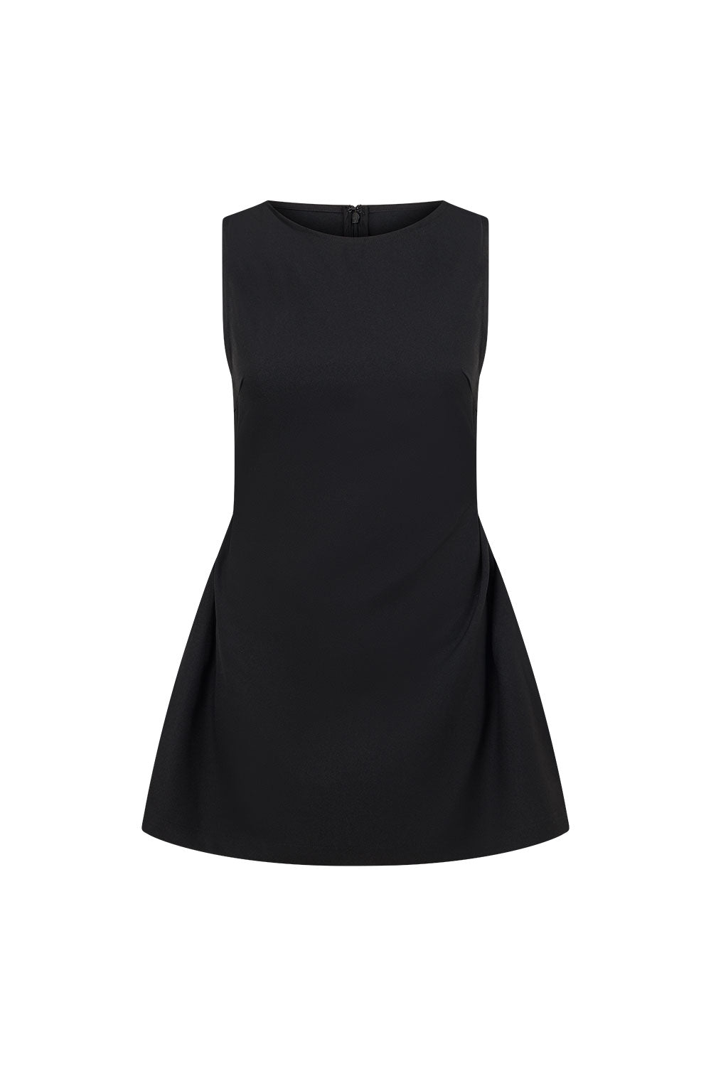 Black Suiting Pleat Mini Camellia Dress