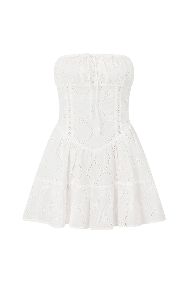 White Strapless Front Tie Mini Mairi Dress