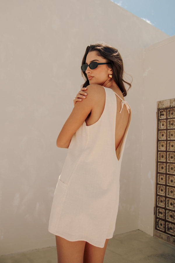 Peach Boxy V Neck Scooped Back Pocket Coda Playsuit