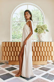 Champagne Scarf Asymmetrical Split Maxi Elise Dress