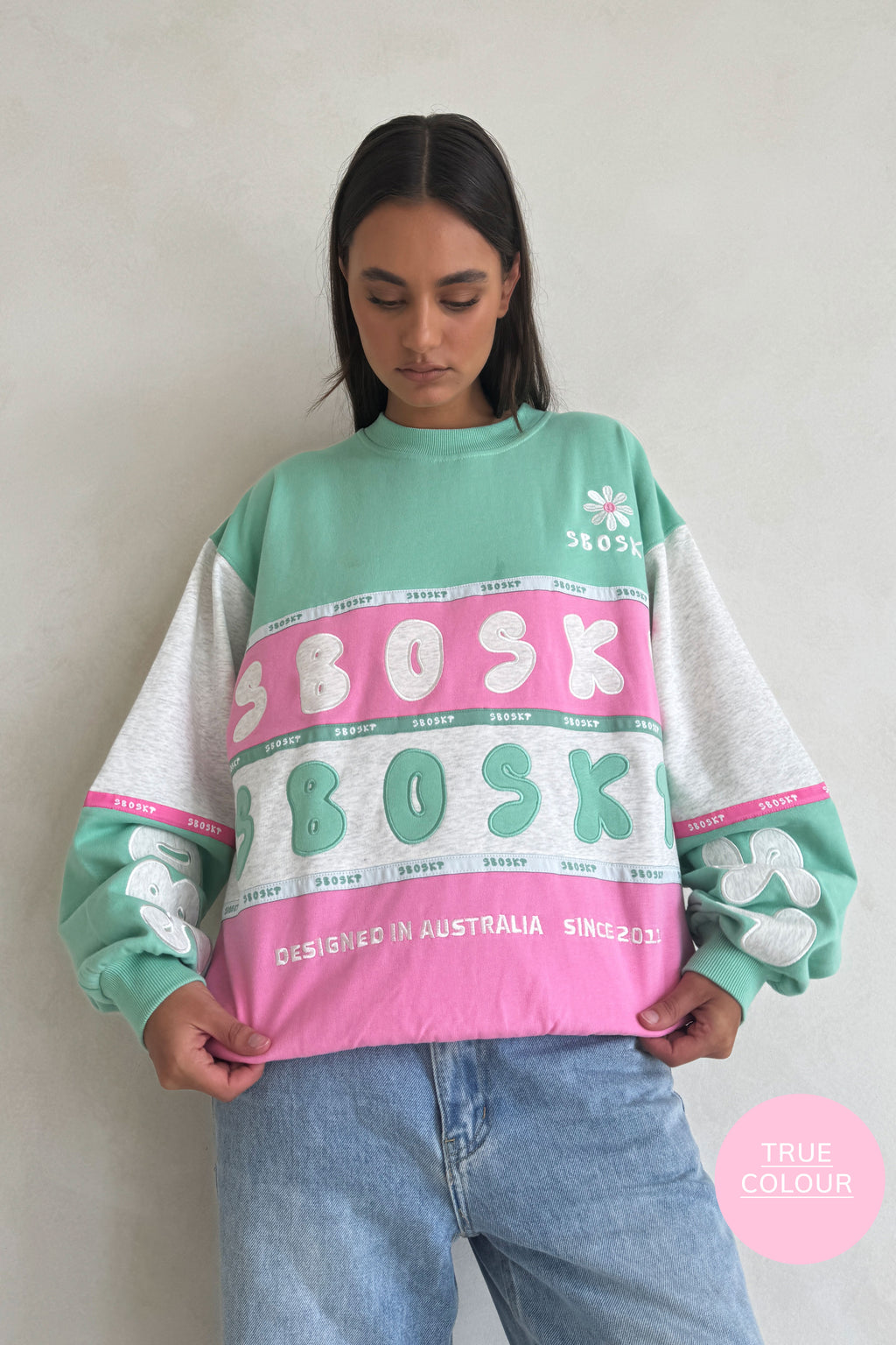 Swisse Vintage Oversized Sweater - Pink Green White