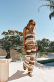 Tan Brown and Cream Stripe V Neck Lana Top