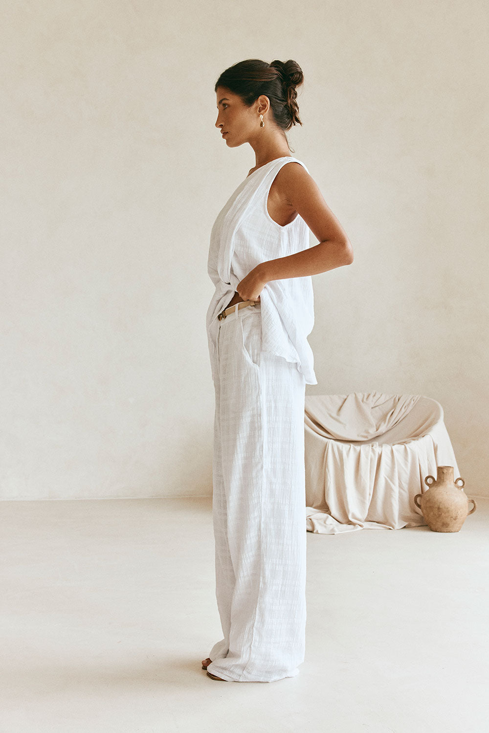 White Plaid High Waist Sofia Pants