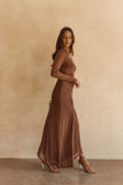 Chocolate Brown Asymmetric Draw Tie Maxi Callista Dress
