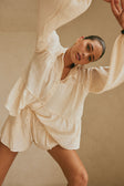 Cream Long Sleeve Button Up Collar Panel Huxley Top