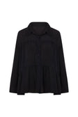 Huxley Panelled Button Up Collared Long Sleeve Top - Black