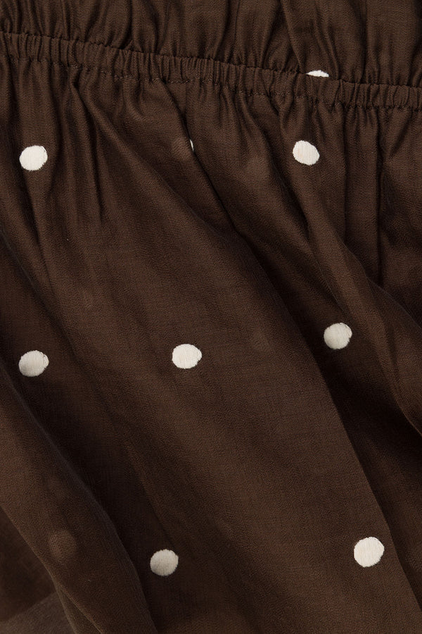 Chocolate Speck Polka Dot Gathered Mini Joslin Dress