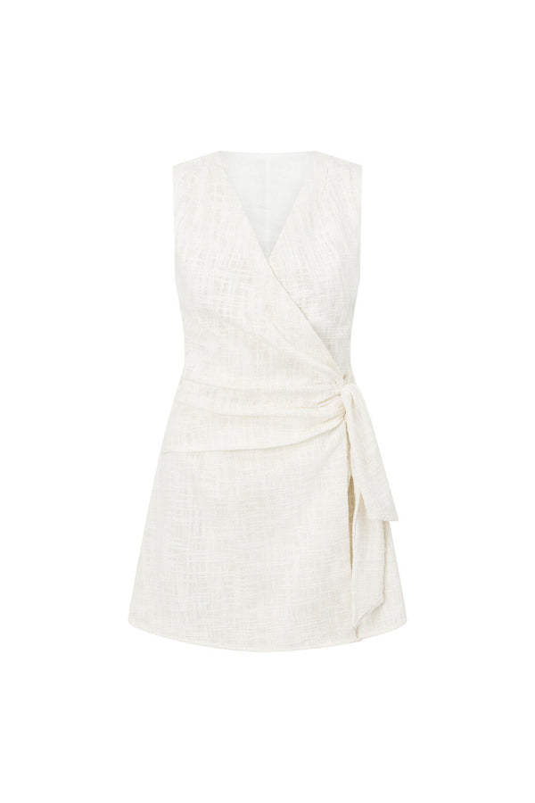 Fallon V Neckline Wrap Mini Dress - White